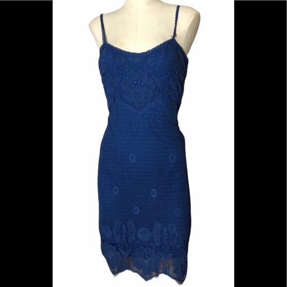 BB Dakota Blue Crochet Lace Blue Strap Dress Small - Picture 1 of 9